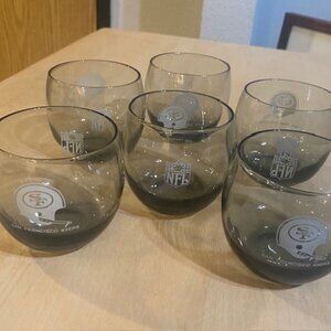 NFL San Francisco SF 49ers Smokey Gray Cocktail Glasses Cool Mid-Century